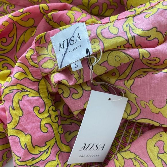 MISA JORDANA DRESS Smocked Waist Mini off the shoulder Dress Size Small - Picture 5 of 6